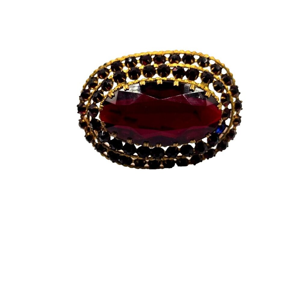 Antique Czechoslovakian Signed Red Glass Garnet Tiered Domed Pin Brooch Pendant